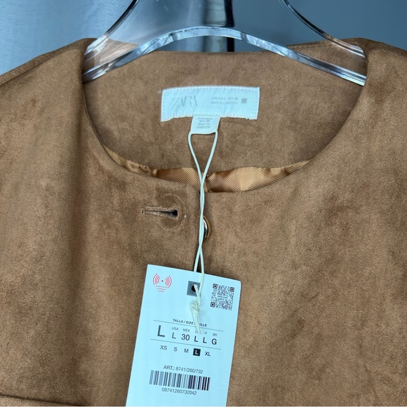 NWT Zara Woman Faux Suede Belted Jacket Balzer Size L Large - Picture 11 of 12